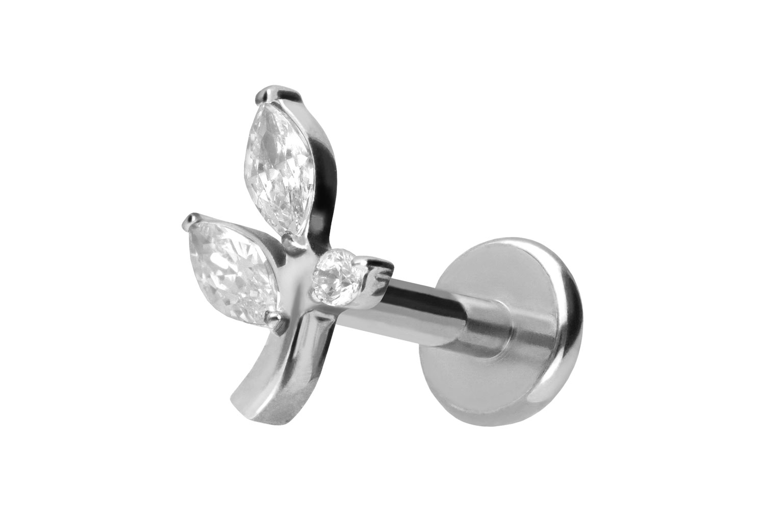 Titan Labret Piercing mit Innengewinde KRISTALLZWEIG